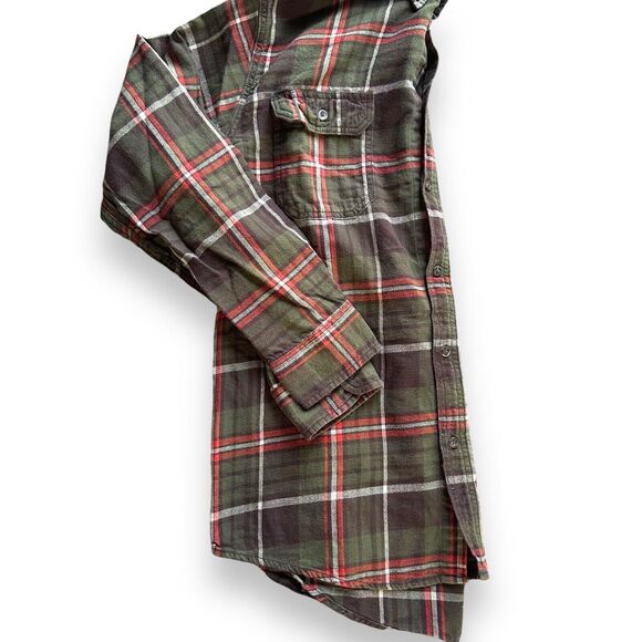 Long Sleeve Checkered Plaid Button Down Flannel Mens Large Green Red Lumberjack - Picture 16 of 16